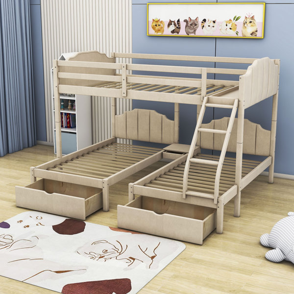 Harriet Bee Goerge 3 Drawer Triple / Quad Bunk Bed with Shelves by